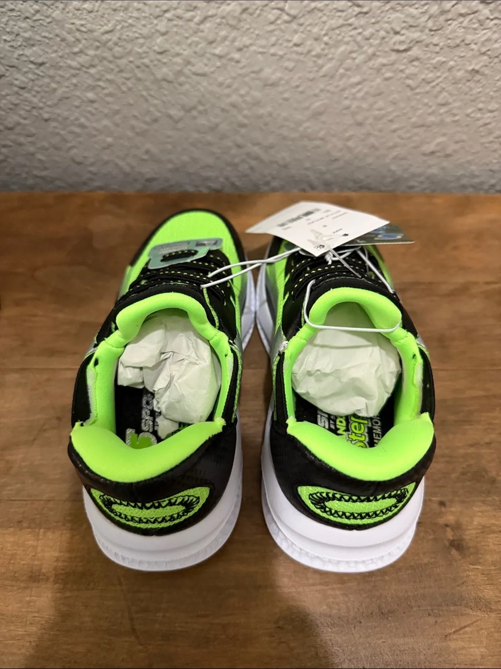 Skechers S Sport Kids' Neon Green and Black Step-In Sneakers size 9